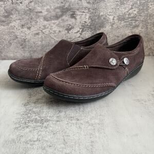 Clarks Ashland Lane Brown Suede Slip On Women’s Loafers Size 9.5 Flats